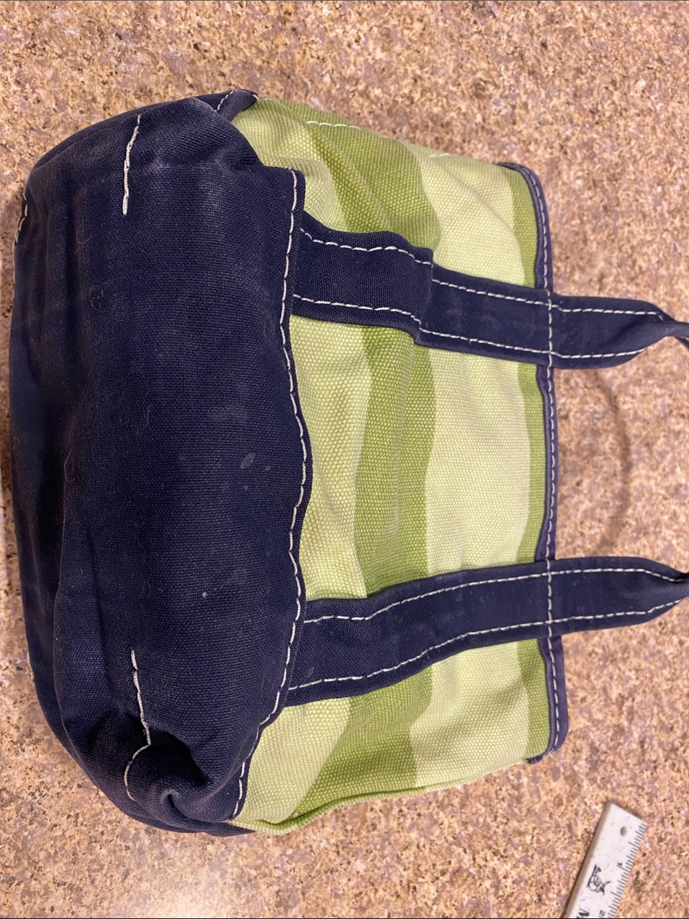Vintage L.L.Bean BOAT AND TOTE Mini Stripe Blue Green 0FWM1 Zipper No Monogram - Picture 12 of 17